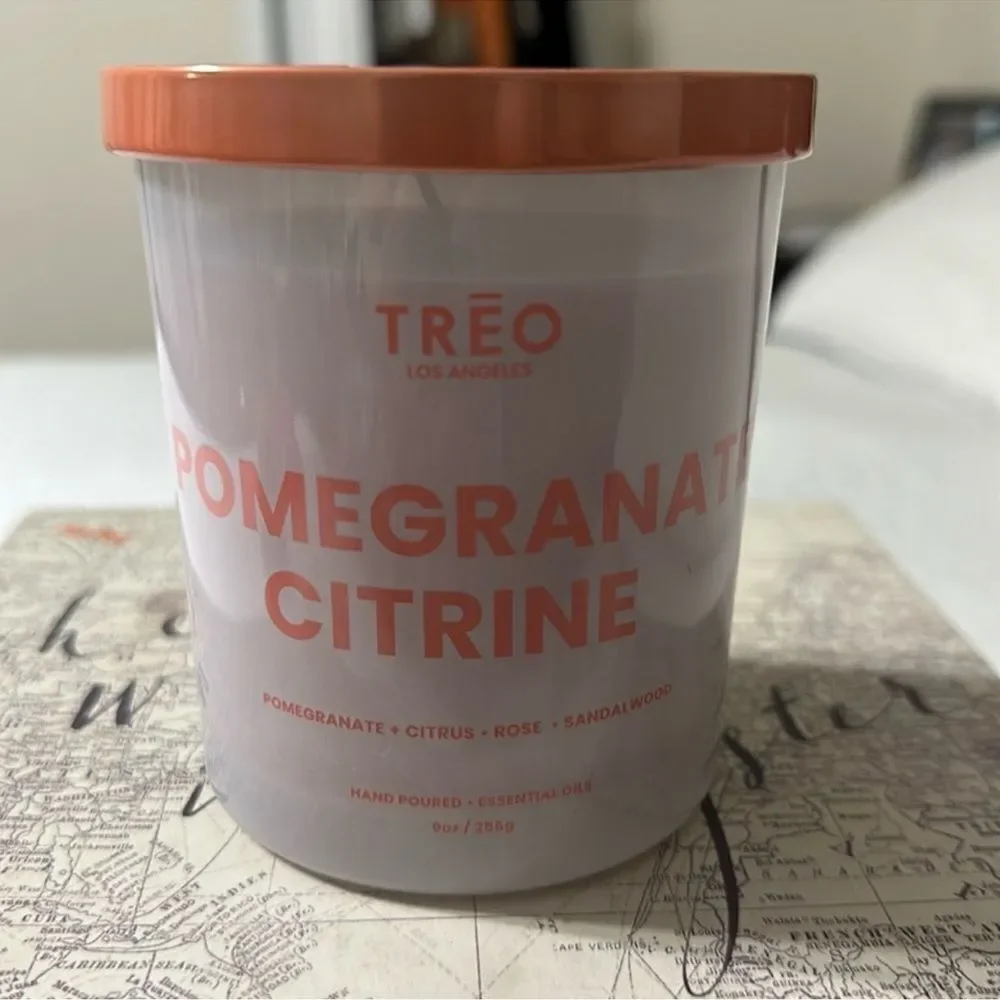 TREO POMEGRANATE CITRINE Rose Sandalwood Hand Poured Essential Oil Candle